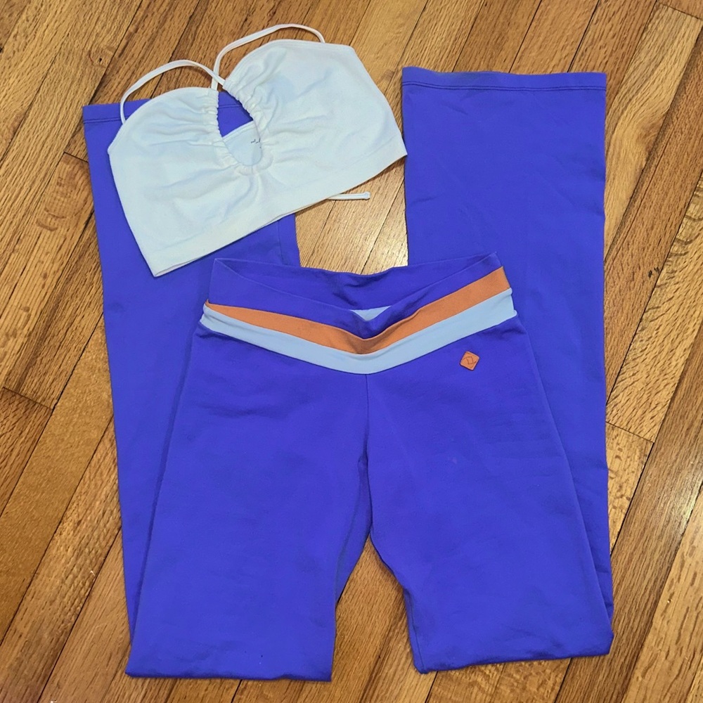 retro purple yoga pants with white/orange waistband by tiempo libre !!